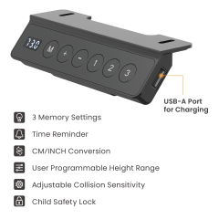 Electric three-stage sit-stand desk with dual motors — Black