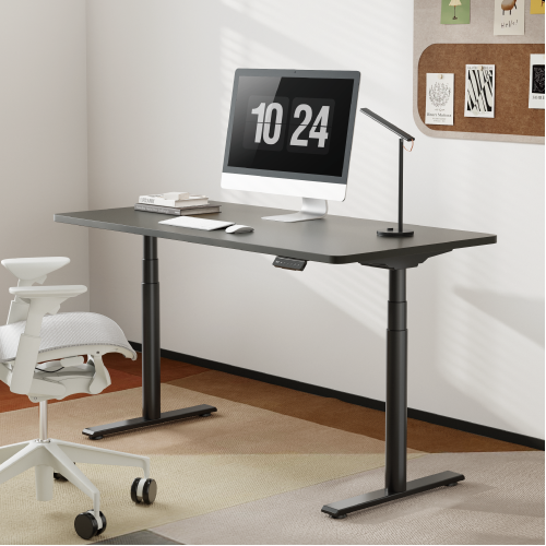 Electric three-stage sit-stand desk with dual motors — Black