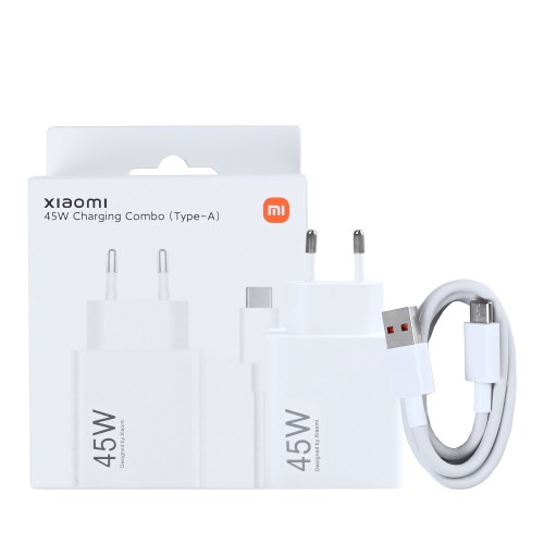 45W USB-A Charger (EU) + USB-A to Type-C Cable — White