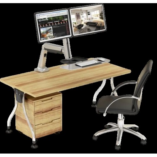 Dual Monitor Desk Mount with Keyboard Tray for 13″–27″ Displays