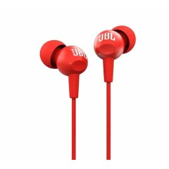 Wired headphones JBL C100 in red color.