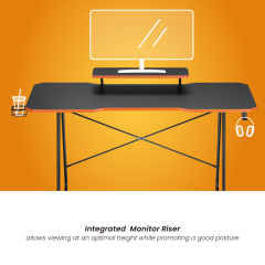 שולחן מחשב גיימינג עם הגבהת מסך מתכווננת — שחור