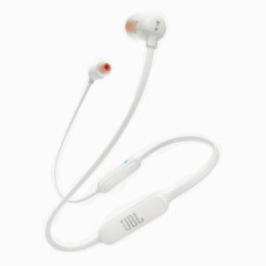 Headphones JBL Bluetooth Tune 110BT in white color.