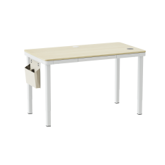 שולחן עבודה חשמלי מתכוונן עם מגירה נשלפת ומטען אלחוטי — לבן