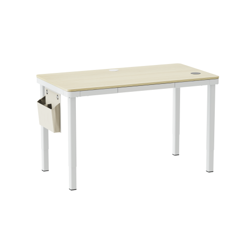 Electric Standing Desk with Pull-Out Drawer and Wireless Charger — White