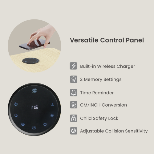 Electric Standing Desk with Pull-Out Drawer and Wireless Charger — White