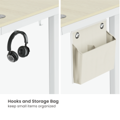 שולחן עבודה חשמלי מתכוונן עם מגירה נשלפת ומטען אלחוטי — לבן