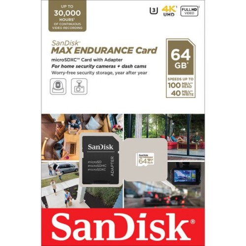 SanDisk Max Endurance Micro SDXC memory card with a capacity of 64GB