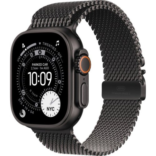 שעון Apple Watch Ultra 3 בגודל 49 מ"מ עם GPS + Cellular בצבע Black Titanium עם רצועת Black Titanium Milanese Loop — מידה Medium (2025)