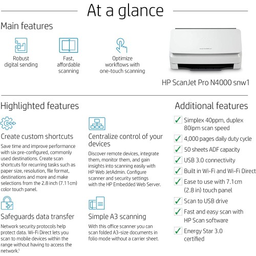 Scanner HP ScanJet Pro N4000 snw1 6FW08A