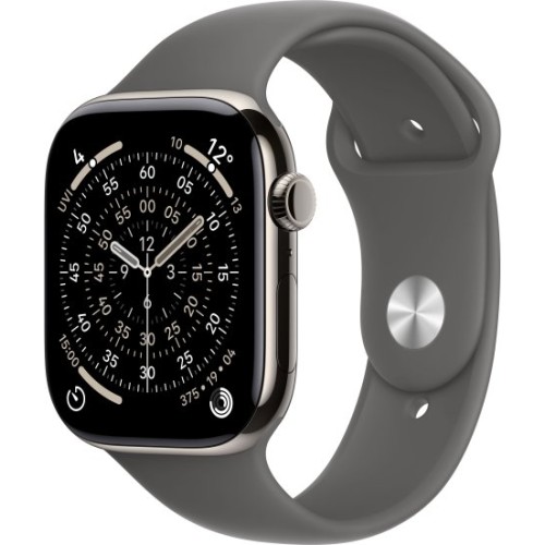 Apple Watch 46mm Series 11 GPS + Cellular в цвете Natural Titanium с ремешком Stone Gray Sport Band M/L (2025)