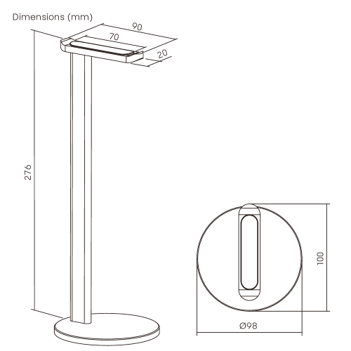 Slim aluminum desktop headphone stand