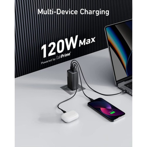 Anker 737 GaNPrime 120W Wall Charger (2×USB-C + USB-A) — Black