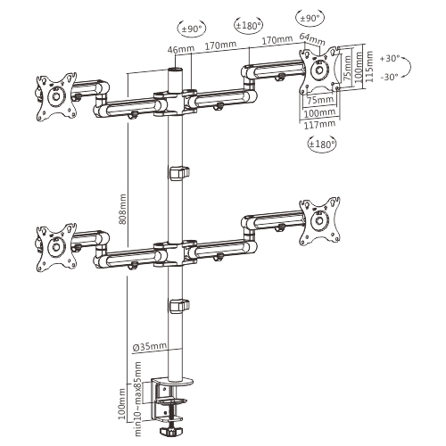 Arm for 4 computer screens VM-125