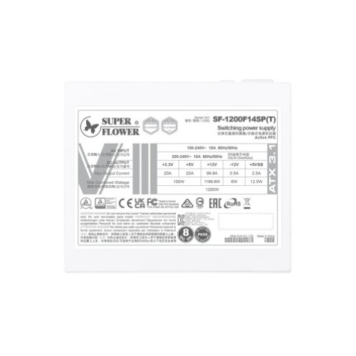 ספק כוח SUPER FLOWER LEADEX VIII PRO 1200W ATX3.1 PLATINUM WHITE