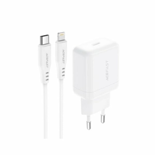 ACEFAST A130 PD20W USB-C Wall Charger with EU Plug and Lightning Cable — White