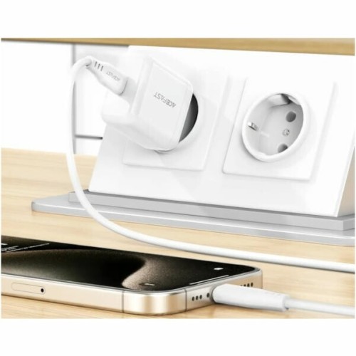 ACEFAST A130 PD20W USB-C Wall Charger with EU Plug and Lightning Cable — White