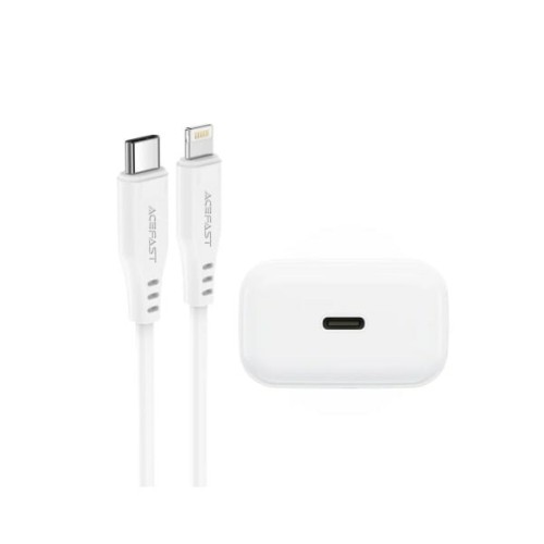 ACEFAST A130 PD20W USB-C Wall Charger with EU Plug and Lightning Cable — White