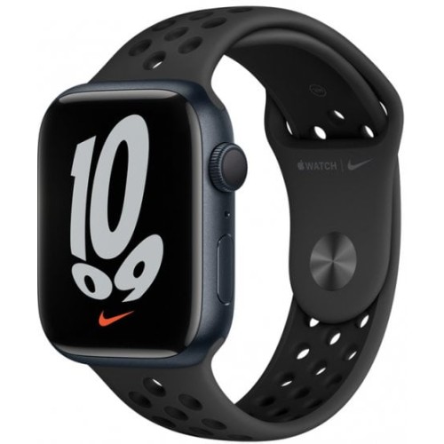 Apple Watch 7 MKNC3HB/A in Medium Night color, 45mm Nike edition.