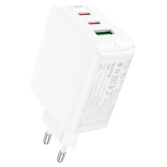 Быстрое сетевое зарядное устройство A41 PD65W GaN (2xUSB-C + USB-A) – с европейской вилкой (EU), белое