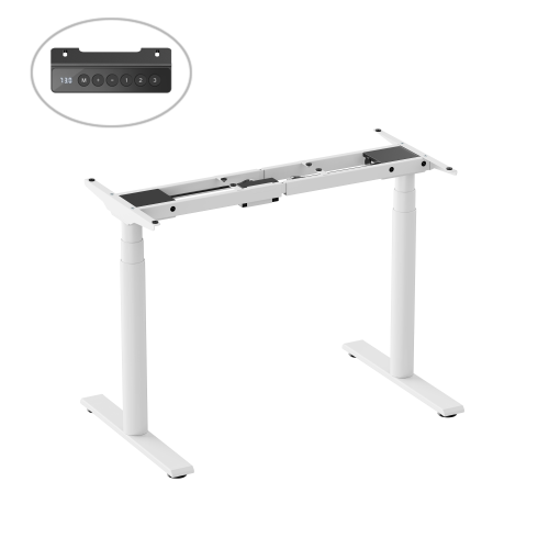 Electric three-stage sit-stand desk with dual motors — White