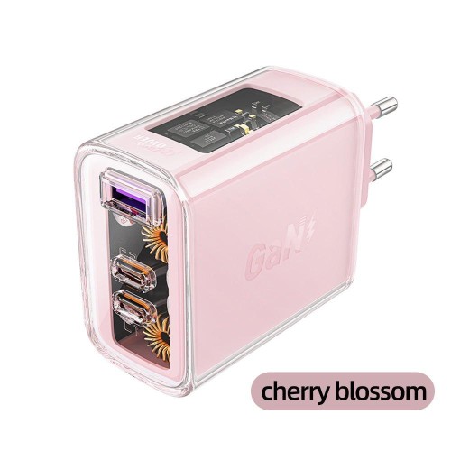 A45 wall charger (2xUSB-C, 1xUSB-A) 65W PD Pink