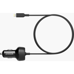 Автомобильное зарядное устройство Anker PowerDrive 2 Elite 24W (USB-A + встроенный Lightning кабель) — чёрное