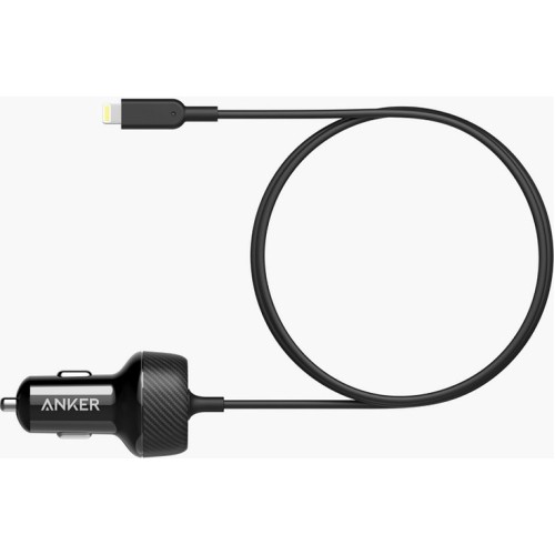 Автомобильное зарядное устройство Anker PowerDrive 2 Elite 24W (USB-A + встроенный Lightning кабель) — чёрное