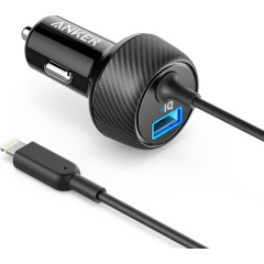 Автомобильное зарядное устройство Anker PowerDrive 2 Elite 24W (USB-A + встроенный Lightning кабель) — чёрное