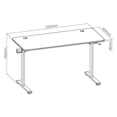 שולחן מחשב גיימינג עם תאורת RGB (1360×600×750 מ״מ) — שחור