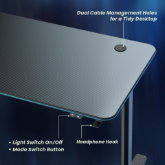 שולחן מחשב גיימינג עם תאורת RGB (1130×600×750 מ״מ) — שחור