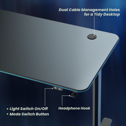 שולחן מחשב גיימינג עם תאורת RGB (1130×600×750 מ״מ) — שחור