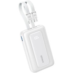 סוללת גיבוי Anker Zolo Power Bank (10K, 35W) עם כבלי USB-C כפולים מובנים — לבן