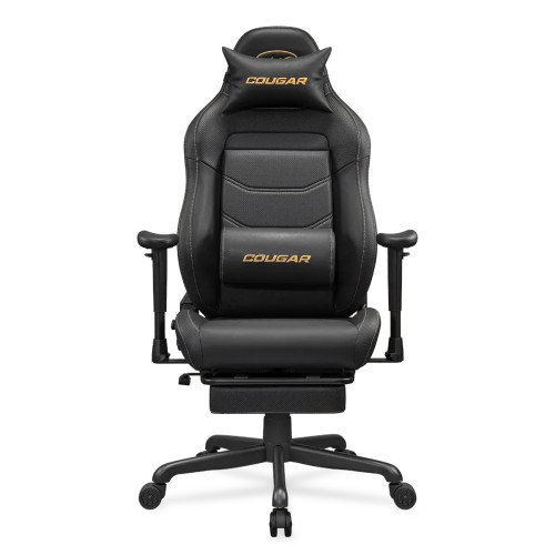 Эргономичное игровое кресло COUGAR Explore Neo Gold Black с выдвижной подставкой для ног — черное