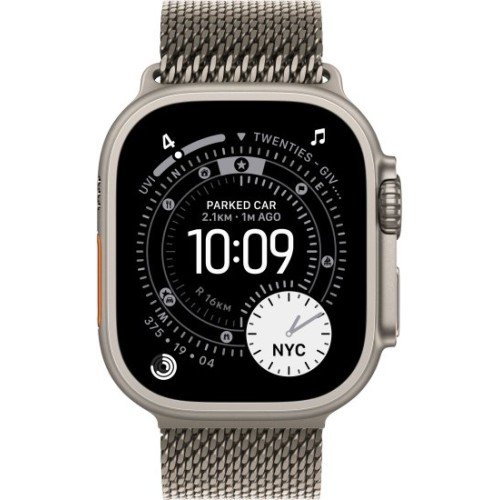 שעון Apple Watch Ultra 3 בגודל 49 מ"מ עם GPS + Cellular בצבע Natural Titanium עם רצועת Natural Titanium Milanese Loop — מידה Small (2025)