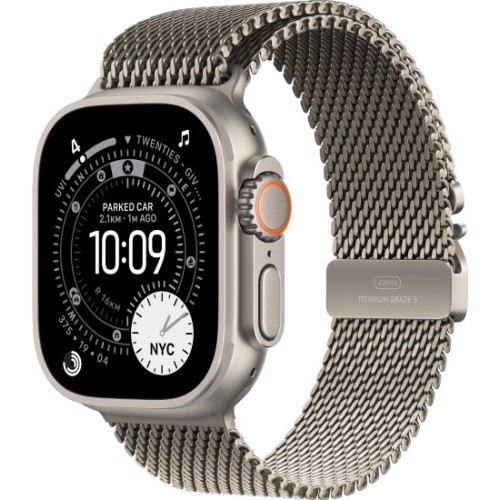 שעון Apple Watch Ultra 3 בגודל 49 מ"מ עם GPS + Cellular בצבע Natural Titanium עם רצועת Natural Titanium Milanese Loop — מידה Small (2025)