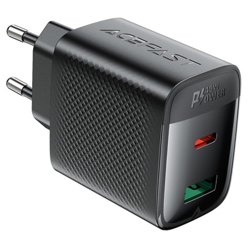 Быстрое сетевое зарядное устройство A106 PD45W (USB-C + USB-A) с европейской вилкой (EU), черное