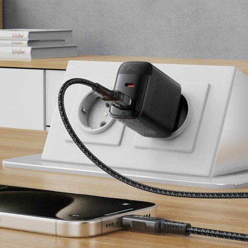 Быстрое сетевое зарядное устройство A106 PD45W (USB-C + USB-A) с европейской вилкой (EU), черное