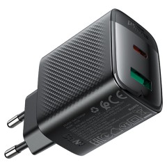 מטען קיר מהיר A106 PD45W (USB-C + USB-A) עם תקע אירופאי (EU), שחור