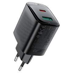 Быстрое сетевое зарядное устройство A106 PD45W (USB-C + USB-A) с европейской вилкой (EU), черное