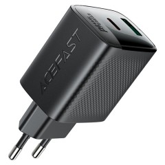 מטען קיר מהיר A106 PD45W (USB-C + USB-A) עם תקע אירופאי (EU), שחור