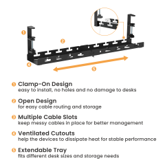 Clamp-on cable management organizer — Black