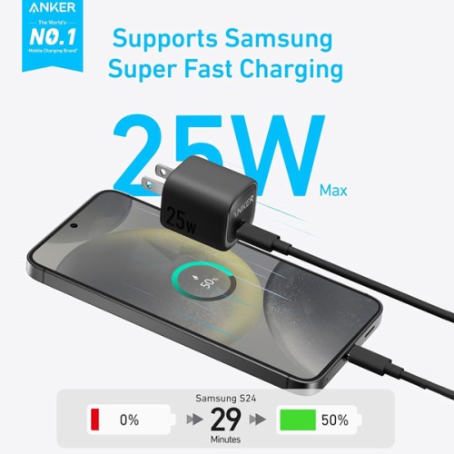 Compact Anker USB-C 25W Wall Charger — Black