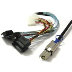 Cable MINI SAS to SAS X4 including power connection, 1 meter long.