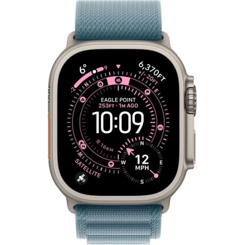 שעון Apple Watch Ultra 3 בגודל 49 מ"מ עם GPS + Cellular בצבע Natural Titanium עם רצועת Light Blue Alpine Loop — מידה Small (2025)