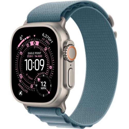 שעון Apple Watch Ultra 3 בגודל 49 מ"מ עם GPS + Cellular בצבע Natural Titanium עם רצועת Light Blue Alpine Loop — מידה Small (2025)