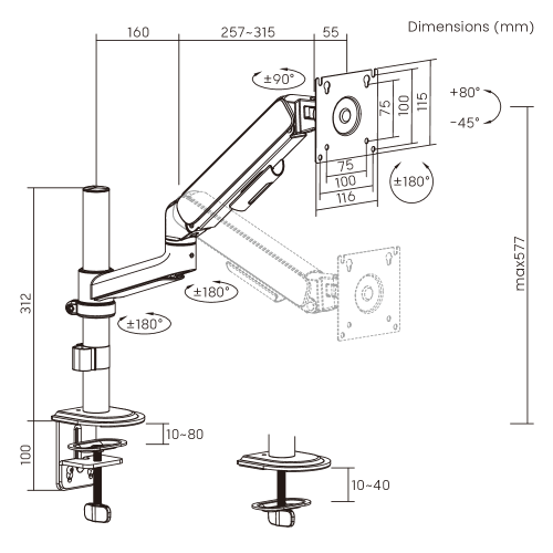 זרוע למסך אחד עם בולם גז 17"-32"