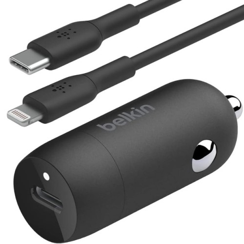 Автомобильное зарядное устройство Belkin USB-C + кабель USB-C на Lightning 1 метр (черный)