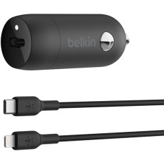 Автомобильное зарядное устройство Belkin USB-C + кабель USB-C на Lightning 1 метр (черный)