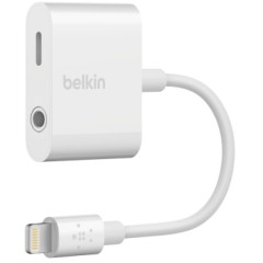 מתאם Belkin RockStar – חיבור Lightning לאודיו 3.5 מ"מ + טעינה (לבן)